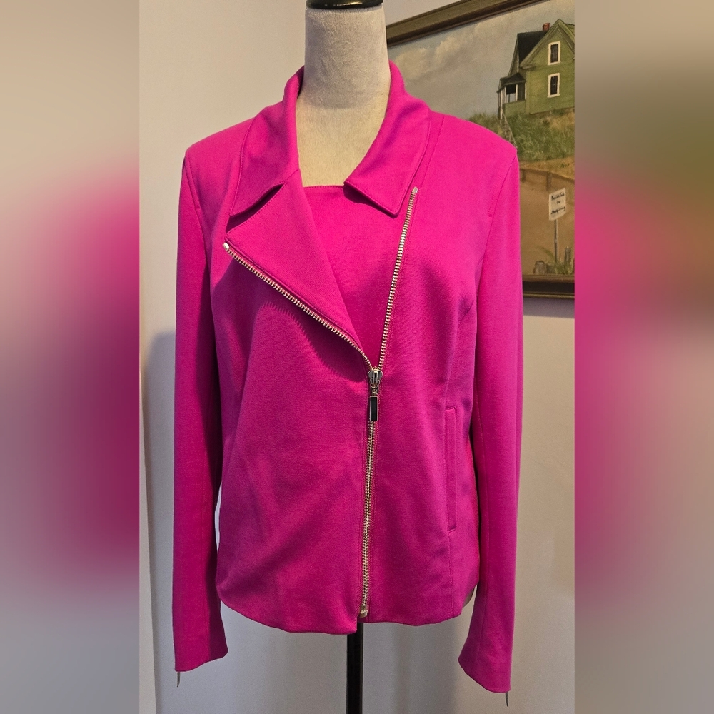 Chaus NY Moto "Modern Jewels" jacket in "Passion Flower" sz 16